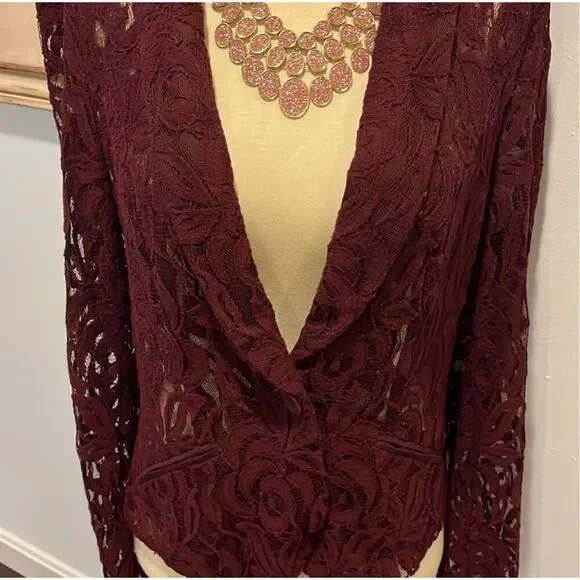 INC INTERNATIONAL CONCEPTS | burgundy lace jacket M - Picture 2 of 6